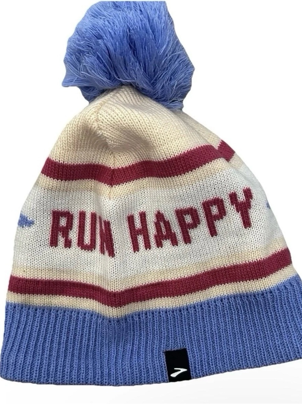 Brooks Running Pom Beanie Winter Hat Run Happy Blue OSFM